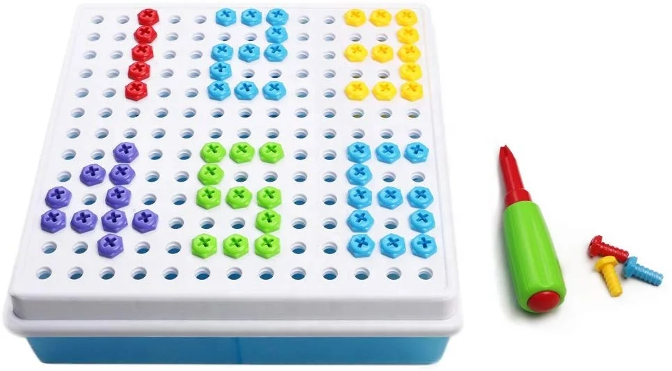 
Pegboar Toy Construction Toys Creative Building Blocks Bricks Diy Mosaic Puzzle Bolt and Mushroom Nails 2 in 1 with Storage Box 
