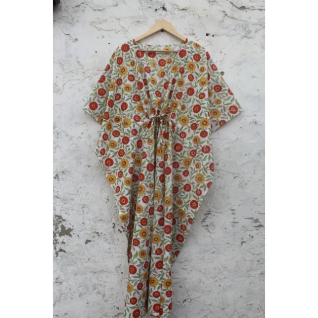
Floral Printed Beach Party Cotton dress Free Size cotton Women Kaftan Maxi Dress Plus Size 