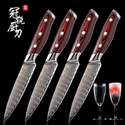 Damascus Kitchen Knives 4 Pcs Steak Knife Set 67 Layers VG10 Japanese Damascus Steel Red G10 Handle Kitchen Knives Cutlery Tools