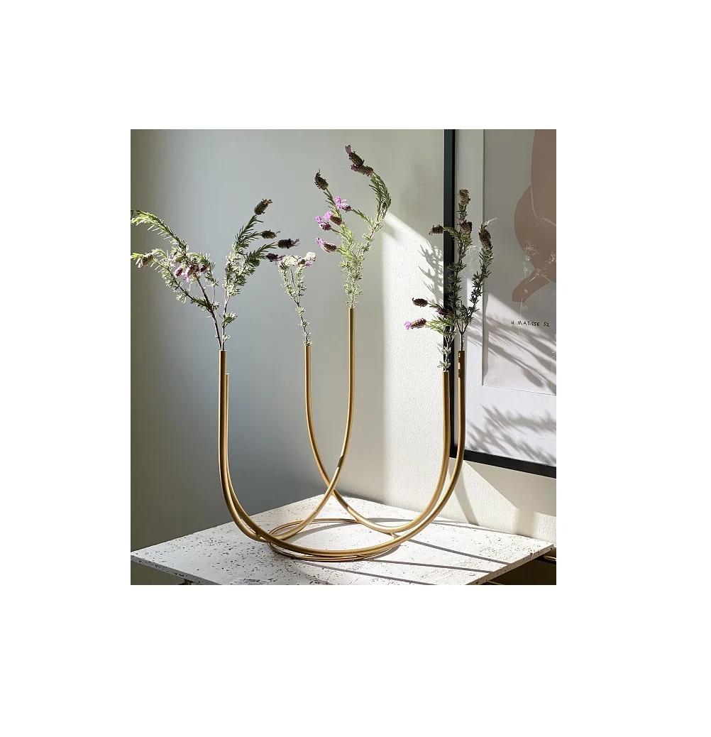 Уникальная высокая U-образная ваза с золотыми бутонами и цветами из железа с латунным покрытием, 6 бутонов, посуда, ваза для дома, отеля, Рождественский Декор, оптовая продажа