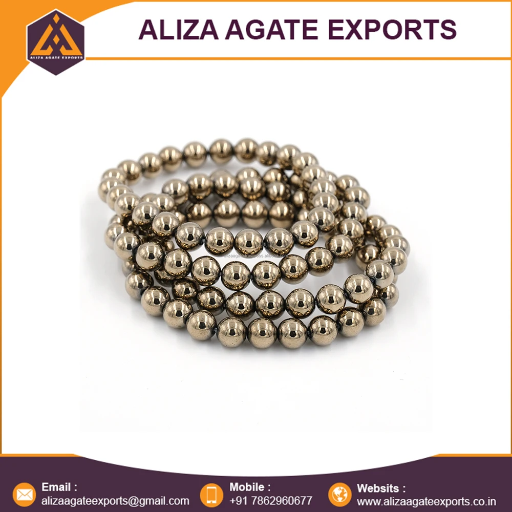 Popular Beads Pyrite Crystal Bracelet 8mm Pyrite Beads Hand Therapy Yoga Daily Wear bracelet Buy At Best Price