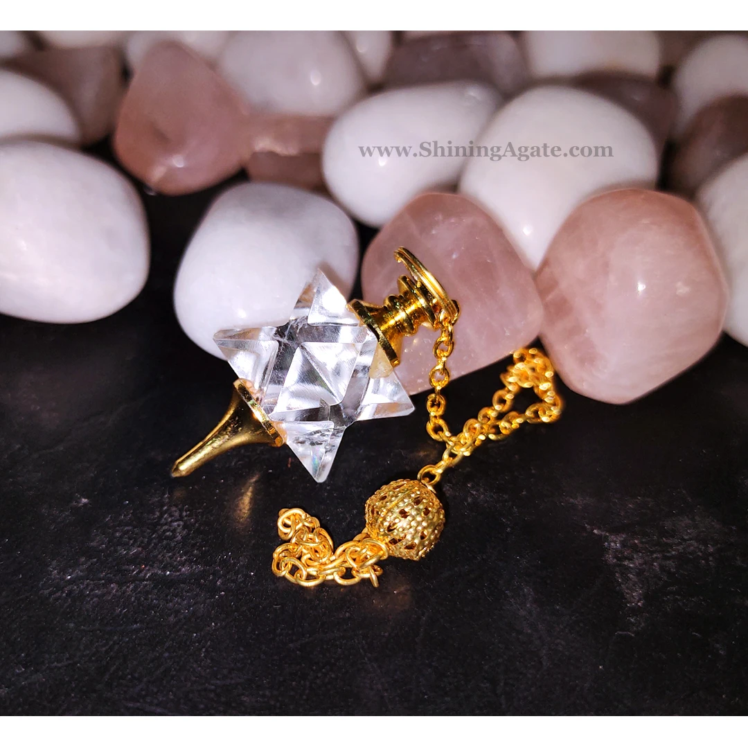 Crystal Quartz Merkaba Star Golden Mounted Pendulum Wholesale Healing Dowsing Pendulum Wholesale Crystal Pendulums