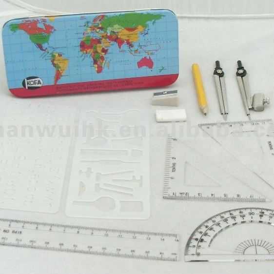 A5001-11-WM Kofa Brand 11pcs Mathematical Set in World Map Tin Box