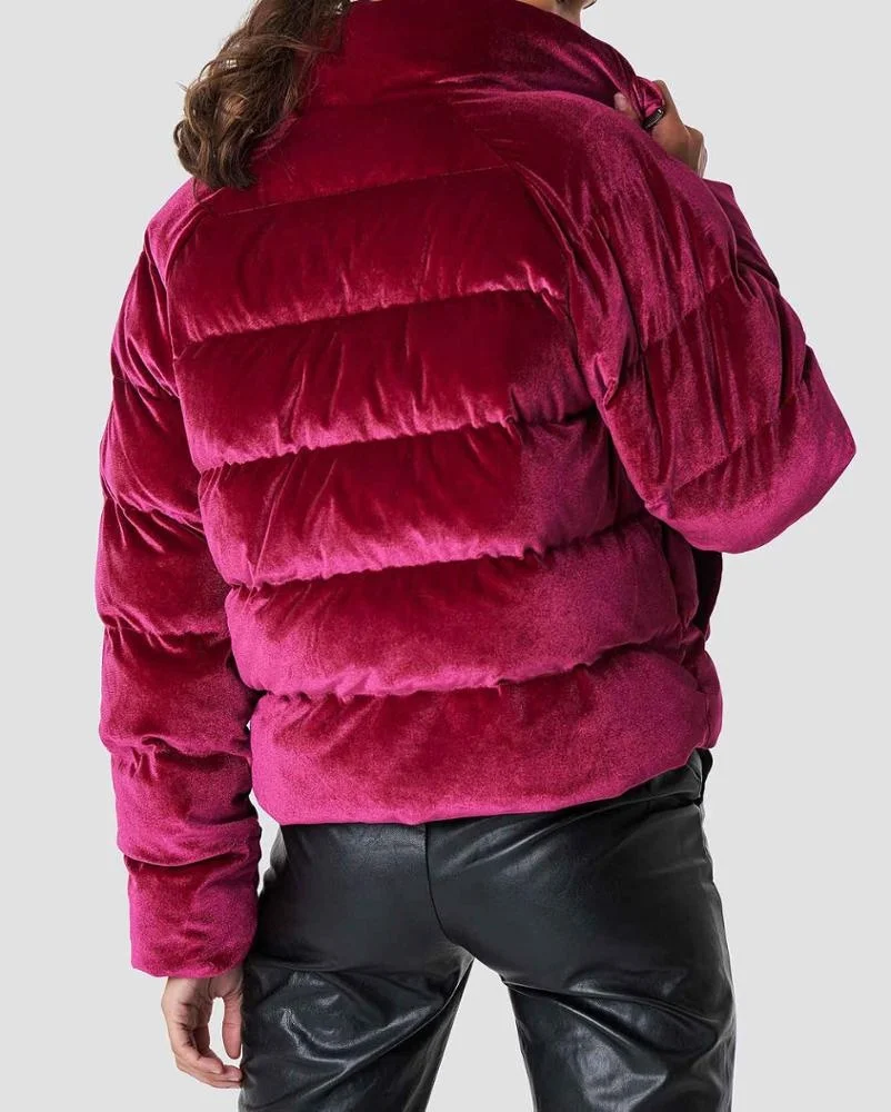 Latest Top Quality Style Winter Warm Neck Cropped Soft Velvet Puffer Jacket Women