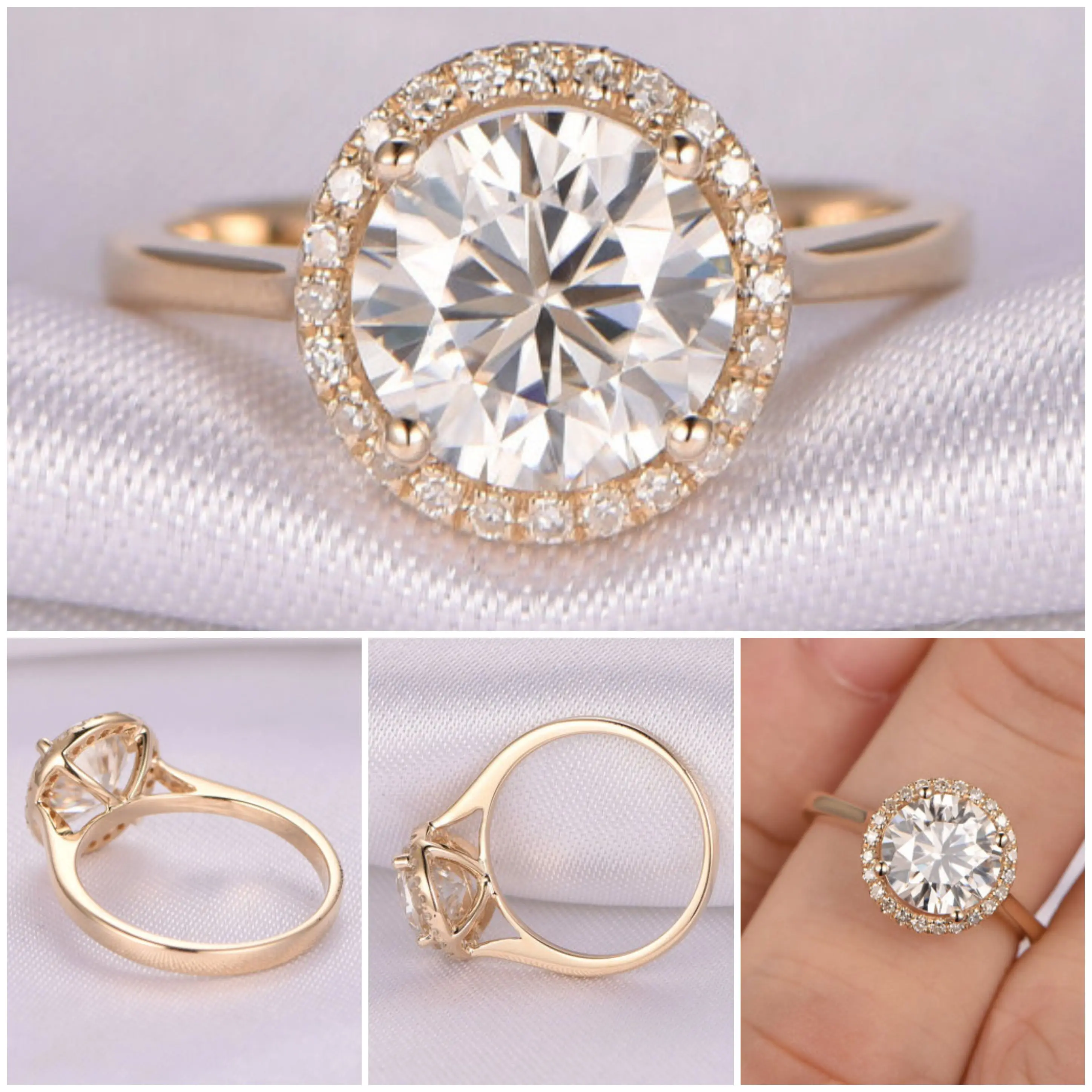 Exotic design moissanite White diamond 10k/14k  DEF Certified solitaire ring low price worldwide delivery