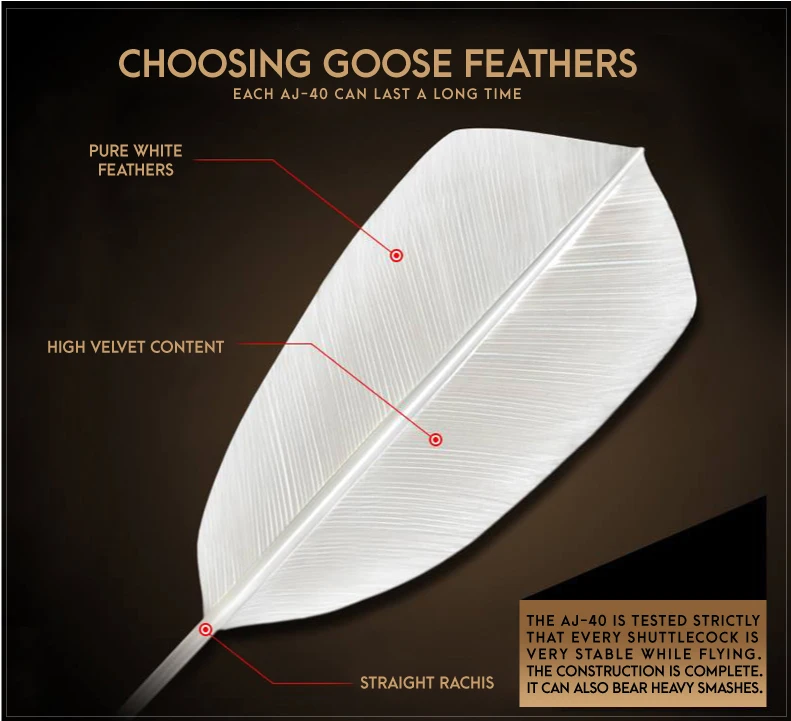 AIRJNISE-40 special glued straight goose feather shuttlecock