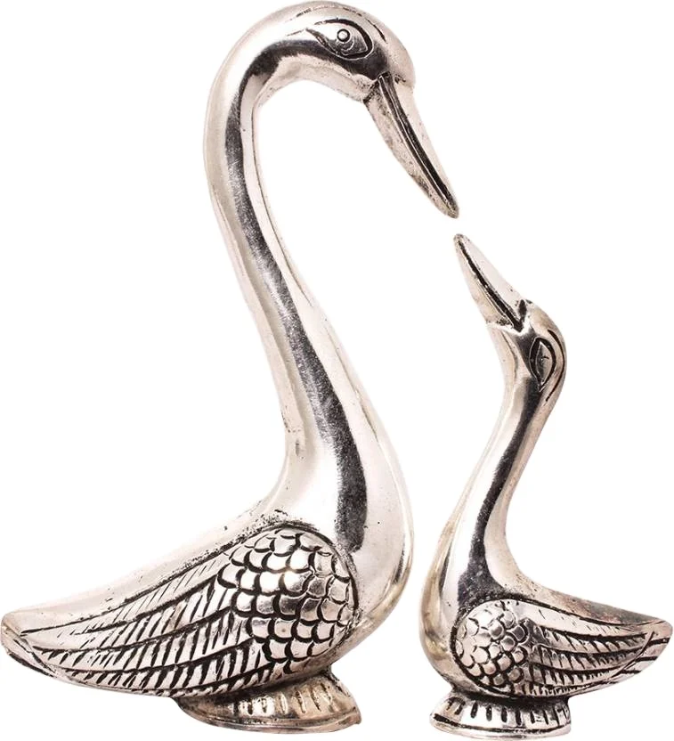Wholesale custom handmade decorative home table decor aluminium swan bird statue stylish silver antique