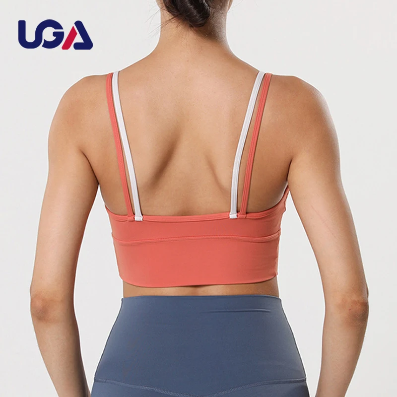 Summer Cool Style Custom Logo Aerobics Clothes Contrast Color Sportstop Fit Wear Funky Nylon Spandex Yoga Bra Crop Top