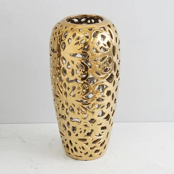 
 Оптовая продажа, новый дизайн, высокая резная ваза со звездным небесным лучом, декоративная ваза с золотым покрытием и кристаллами  