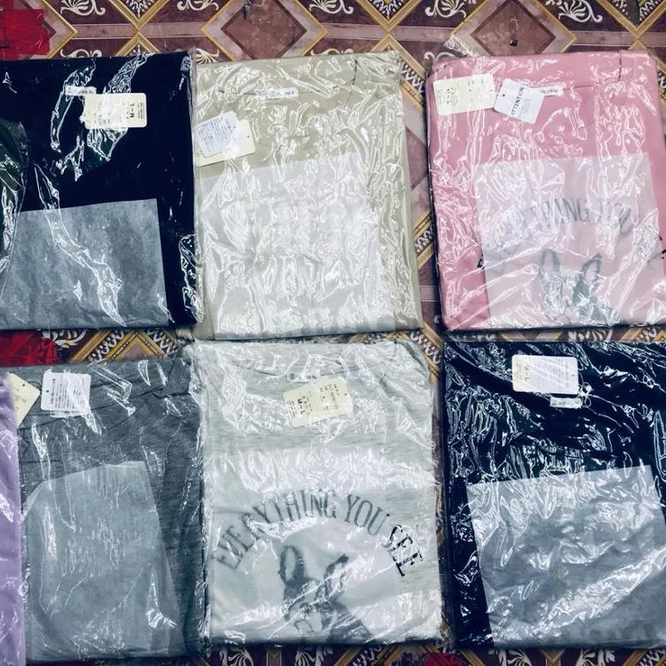 Bangladesh Stock Lot Newest Creative Design Women Simple Casual Short Sleeve Loose Blouse Round Neck Tunic T-Shirt Blouse Top