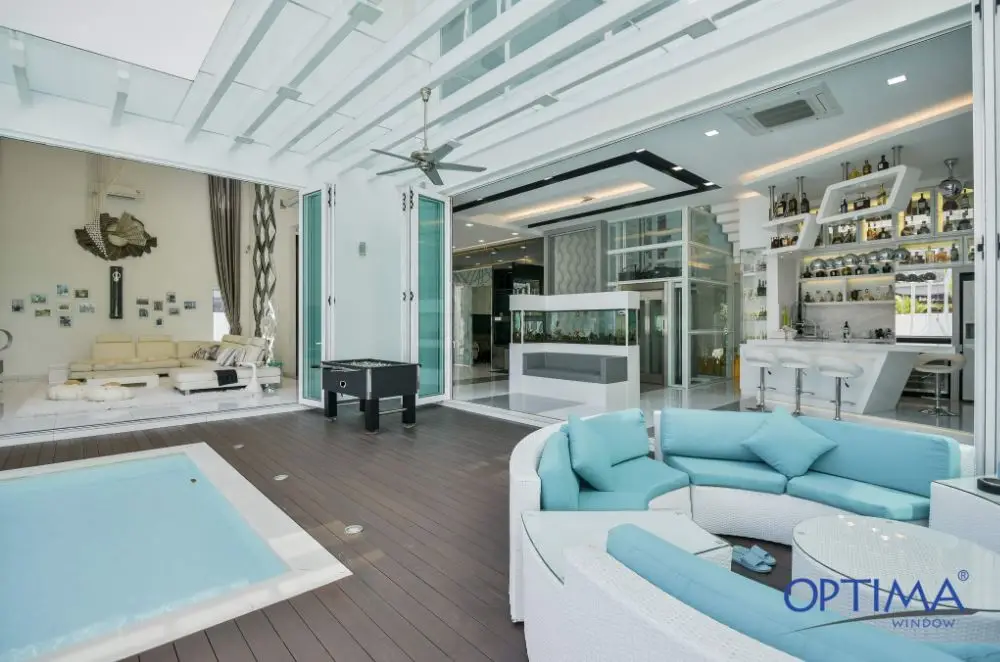 High End Residential Laminated Glass Folding Metal Steel Frame Internal Bifold Large Laminated Glass Door For Patio