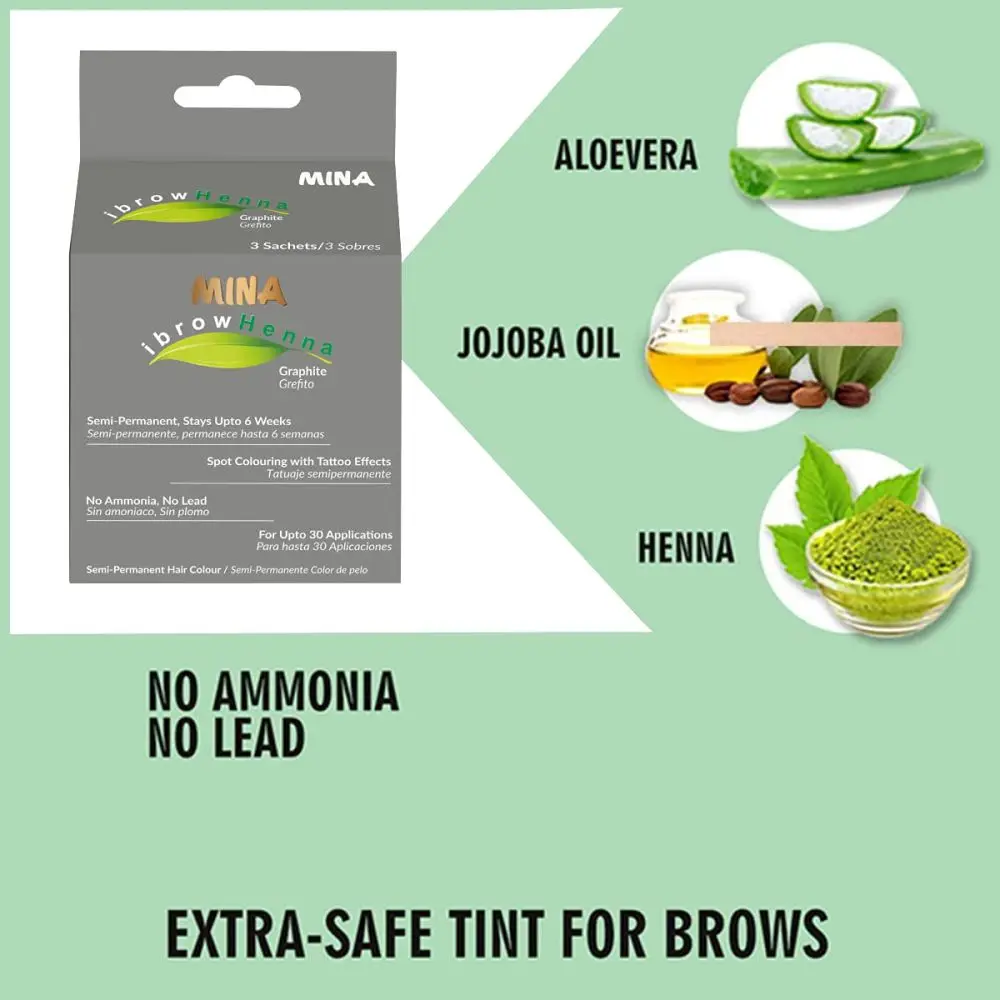 Mina eyebrow henna Long Lasting Natural Spot coloring and Hair Tinting Powder, Smudge Proof Up to 30 Applications Graphite
