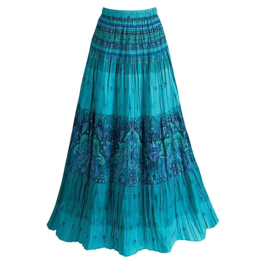 Vintage paisley print in bright jewel tones on a black background skirts
