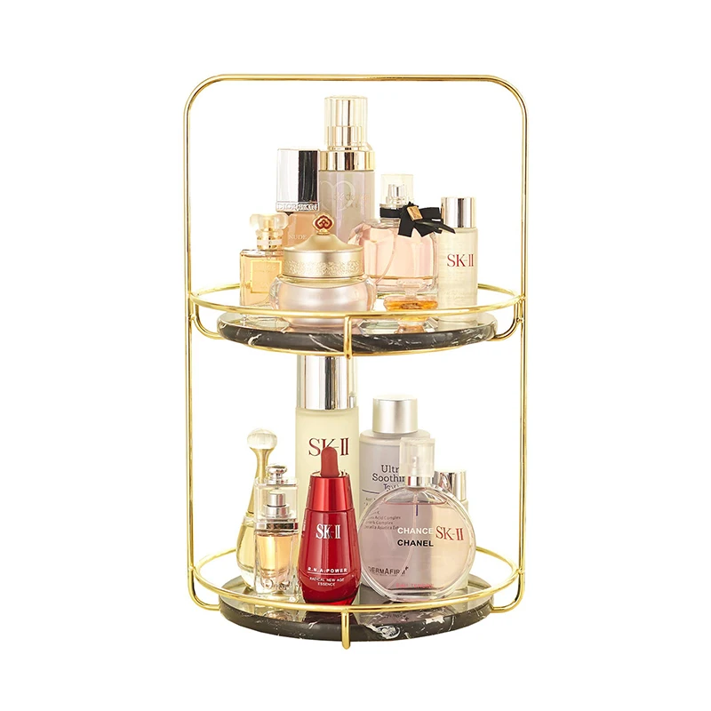 2 уровня Gold отполированные армированное ручки металлический поднос круглый зеркальный дизайнерский туалетный столик декоративный косметический поднос