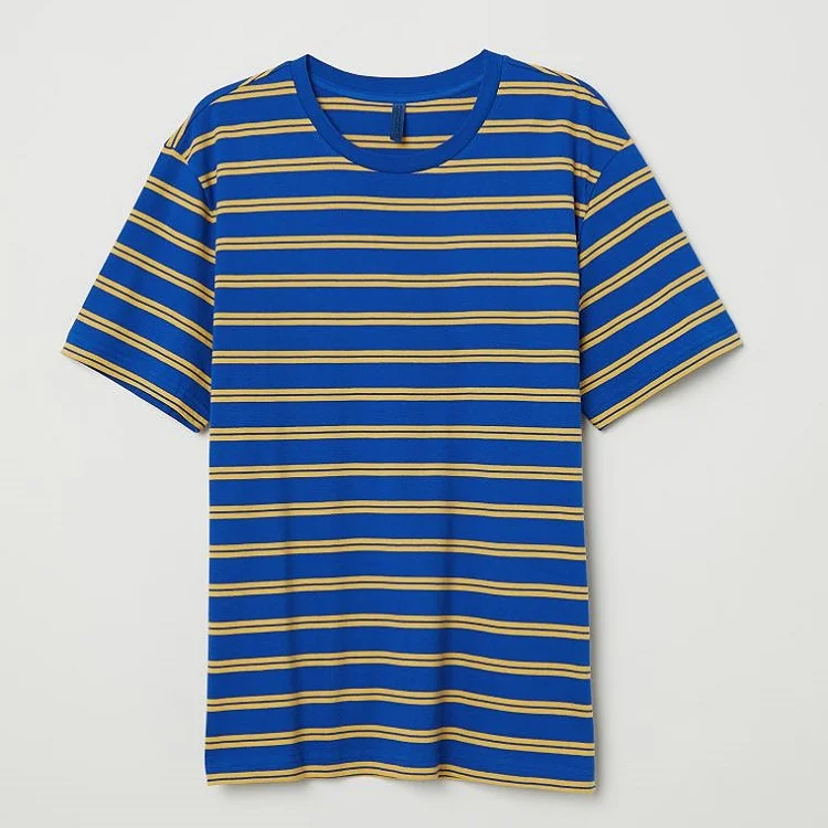 Crew neck Custom embroidery striped t shirt Summer fashion slim fit round neck cheap price children clothing fashion wear