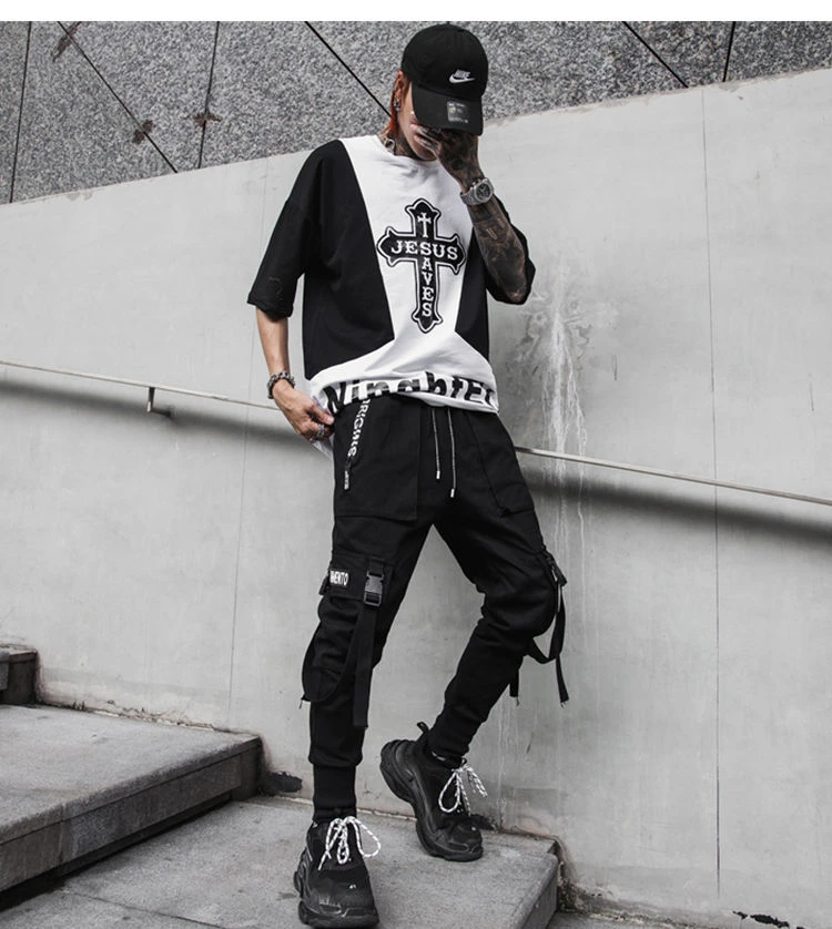 Hiphop Women Reflective Light Pants Women Casual Pockets High Waist Elastic Cargo Pants Streetwear