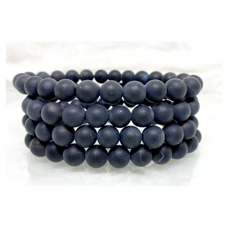 Top Selling Black Color Meditation Healing 7.5in Black Onyx Matt Round Gemstone Beaded Bracelet