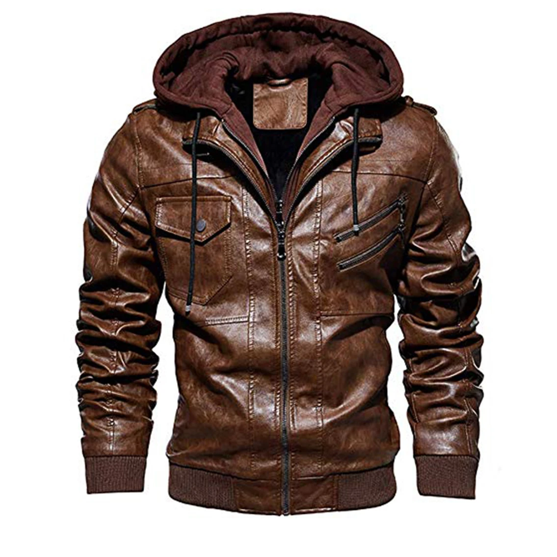 Unisex Winter Safari Jacket Plus Size Leather Motorbike Wear with Zipper Closure Breathable and Waterproof PU Varsity Style
