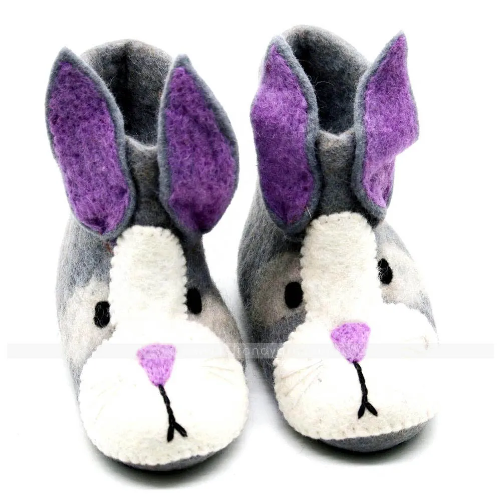 FSS-006 Rabbit Eared Eco-friendly Indoor Warm Felt Shoes and Booties New Zealand Wool felted by Skilled Women Artisans of Nepal