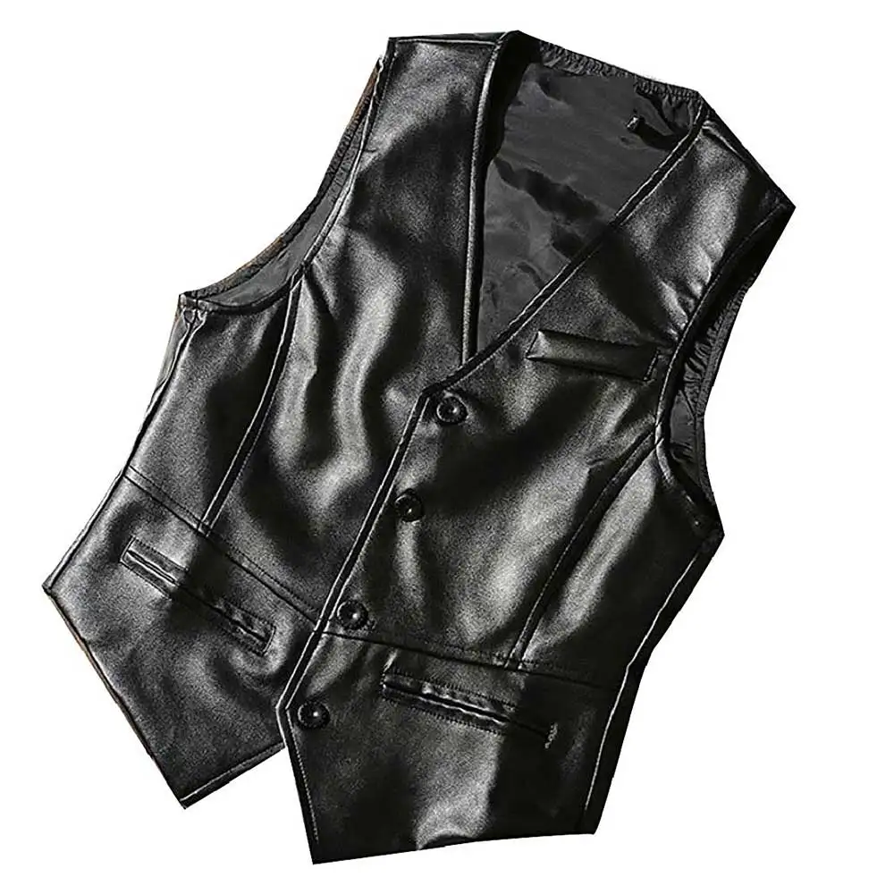 Мужские повседневные крутые модные кнопки сетчатой стелькой из натуральной овечьей кожи и Натуральной Кожи Мотоциклетные байкерские жилет кожаный для девочек