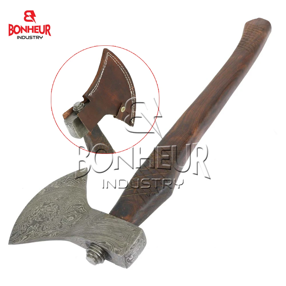 Топор Ручной работы из дамасской стали, топор в стиле викингов с кожаным чехлом, топор для кемпинга на открытом воздухе