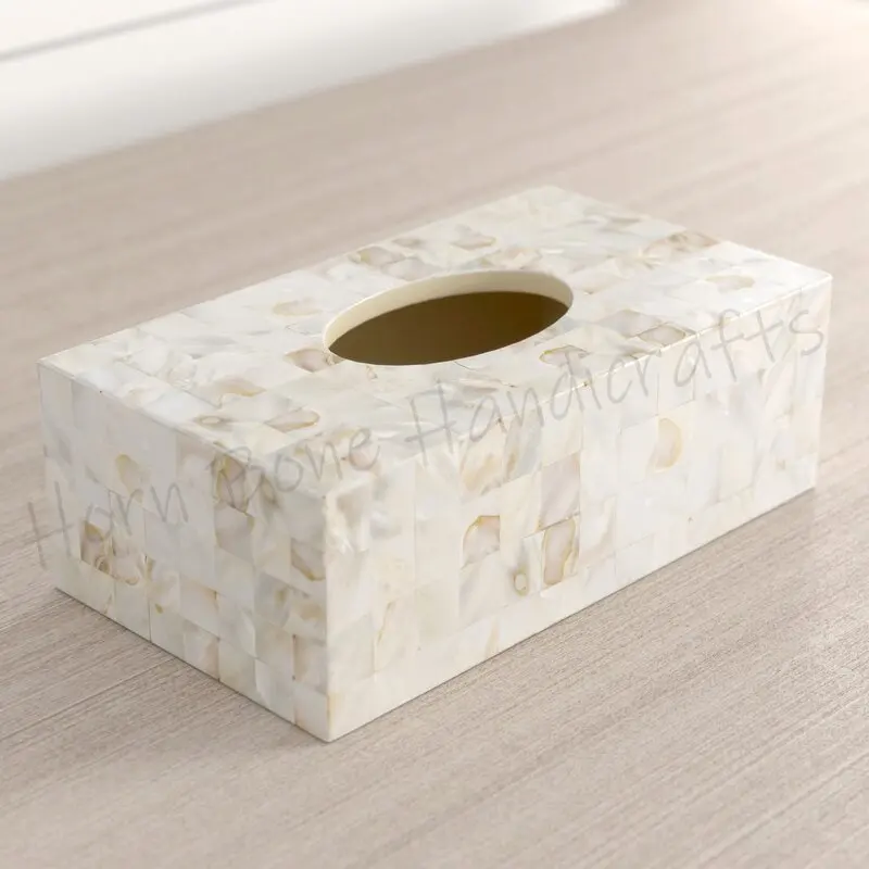 Mother of Pearl Tissue Box Handcrafted Natural Pearl Inlay Tissue Box for Home and Car Tissue Dispenser for Bathroom and Dinning