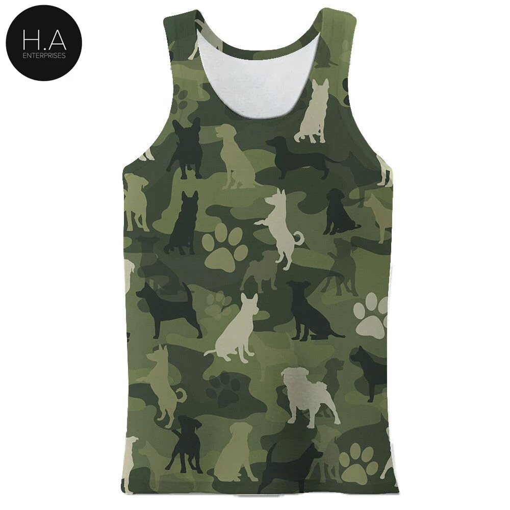 2021 Summer Men Print Vent Fashion Men Casual Army Camouflage Tank Sleeveless O-neck Slim Vest Plus Size S-5XL