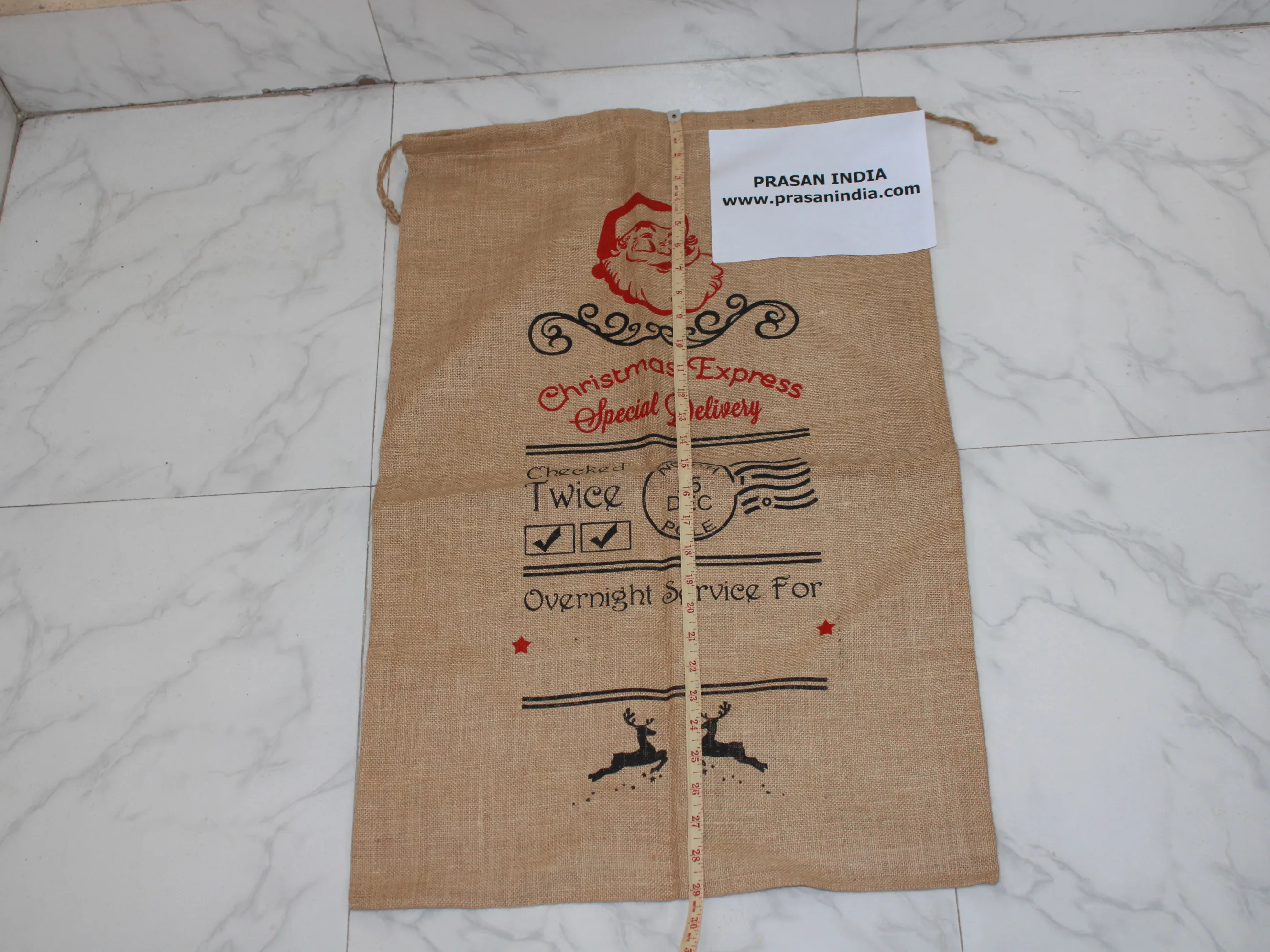 santa sack made from pure burlap hessian jute by indian factory Prasan India