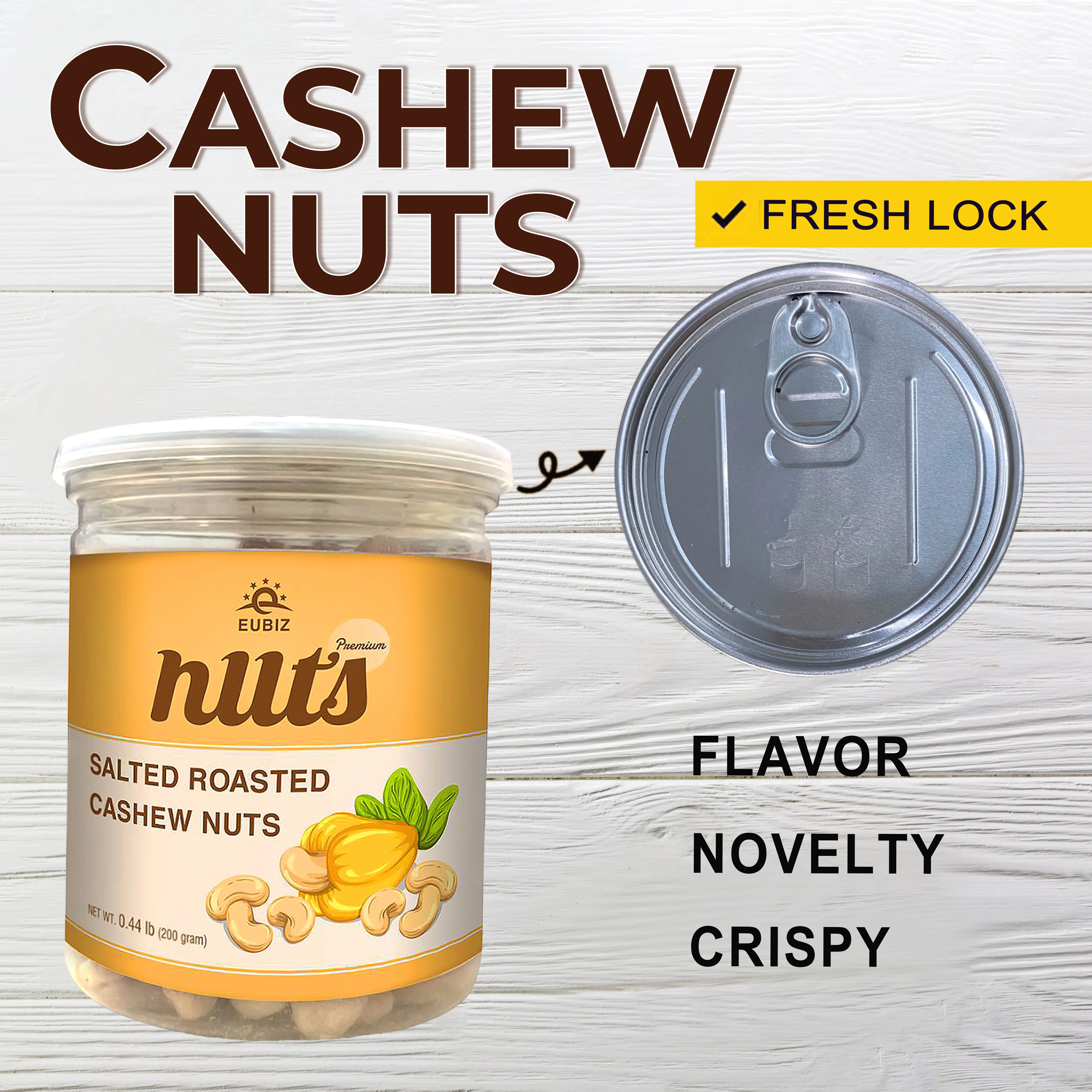 EUBIZ Cashew nuts with Flavor Salted Roasted - Keto Snack - No silk shell - Box (Plastic) 200g (7 Oz) - in VietNam
