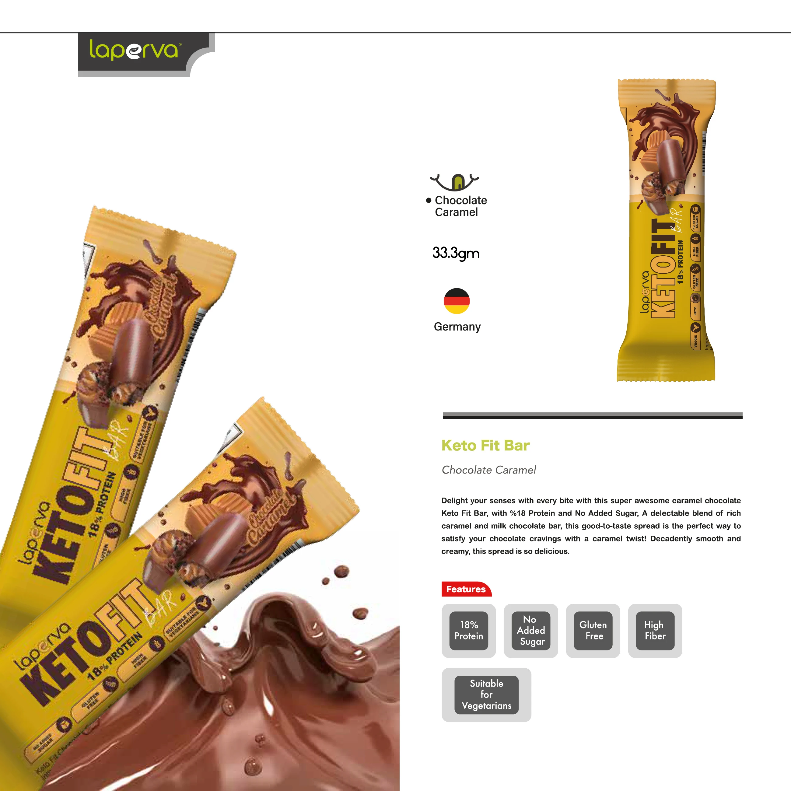  Laperva Keto Fit 33 3 г чистый Кето бар с 18% Протеиновой энергией пищевой хорошо для диеты-Шоколад карамельный 18 шт. в