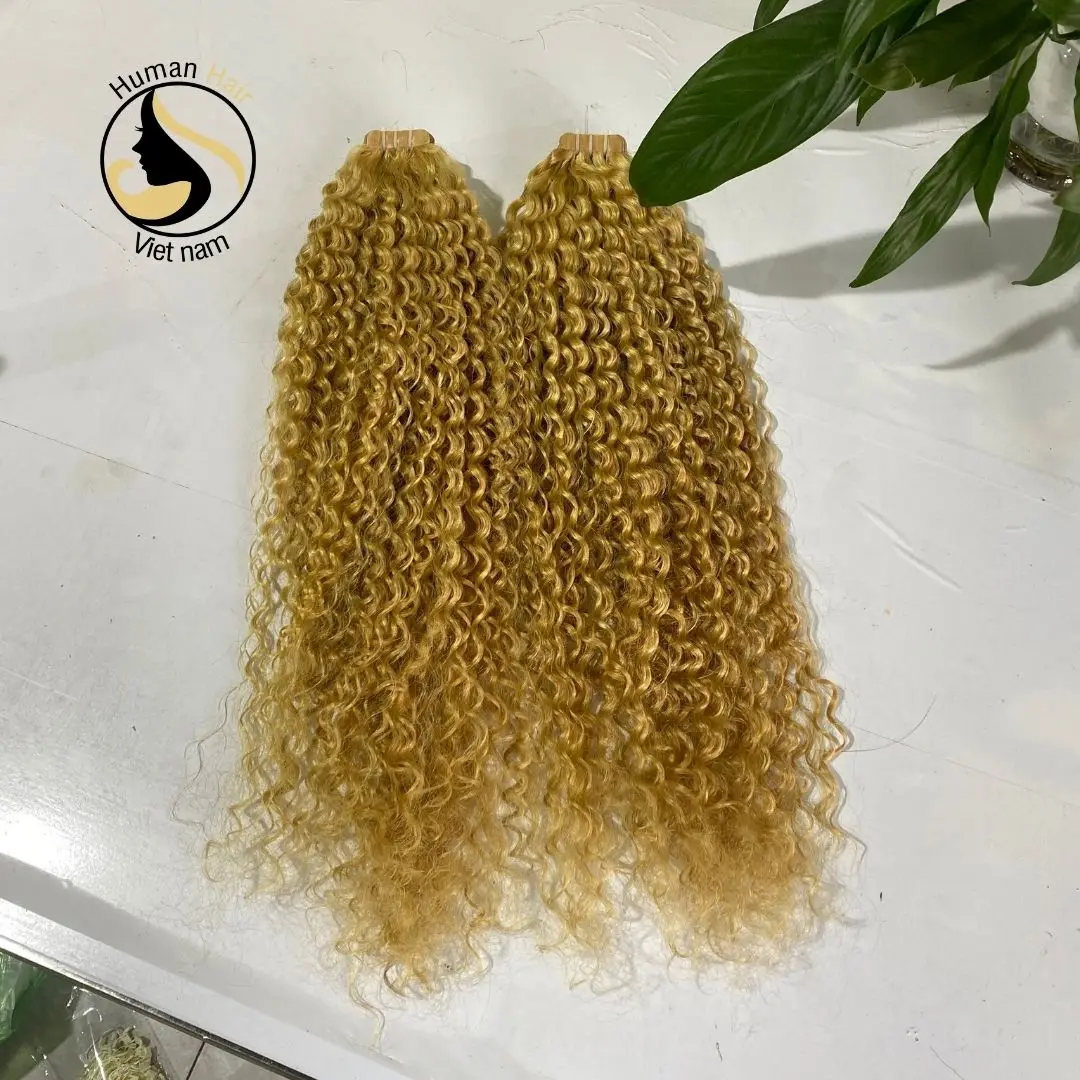 Factory Price Raw Hair Double Drawn Russian Blonde Deep Curly Tape In Hair Extensions 100% Human Hair