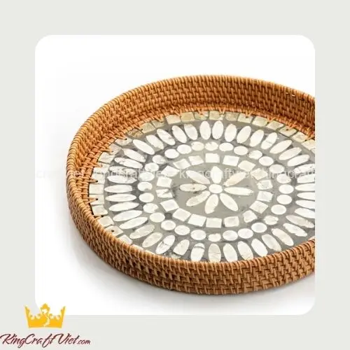 Перламутровый поднос из мозаики и ротанга вьетнамское происхождение оптовая продажа