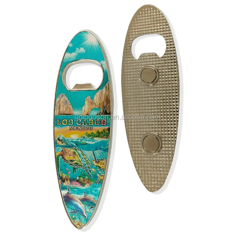Logoson Mexico Souvenirs Custom Surfboard Fridge Magnet Foil Metal Los Cabos Bottle Opener
