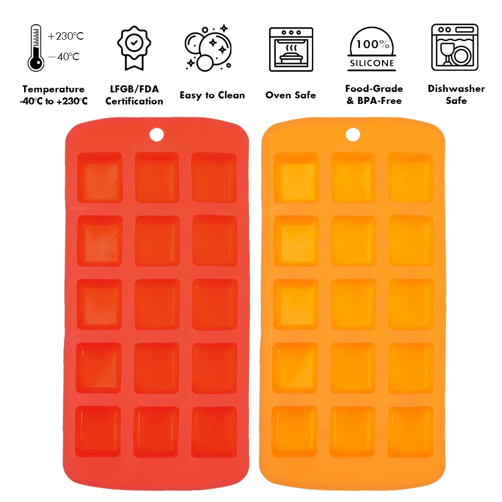[Holar] Taiwan Made 15 Cavities Bite-Size Brownie Square Silicone Molds for Cake Dessert