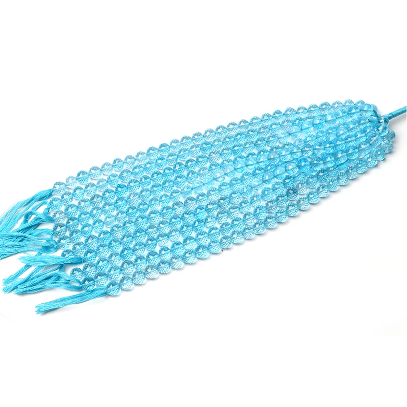 Natural Gemstone Blue Topaz Faceted Round Gemstone Beads