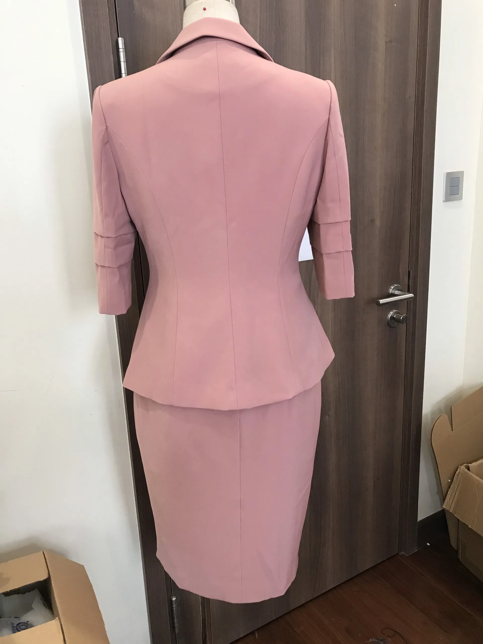 Pink women set blazer pants long sleeve button pink femine bodycone dress formal style office ladies women sets