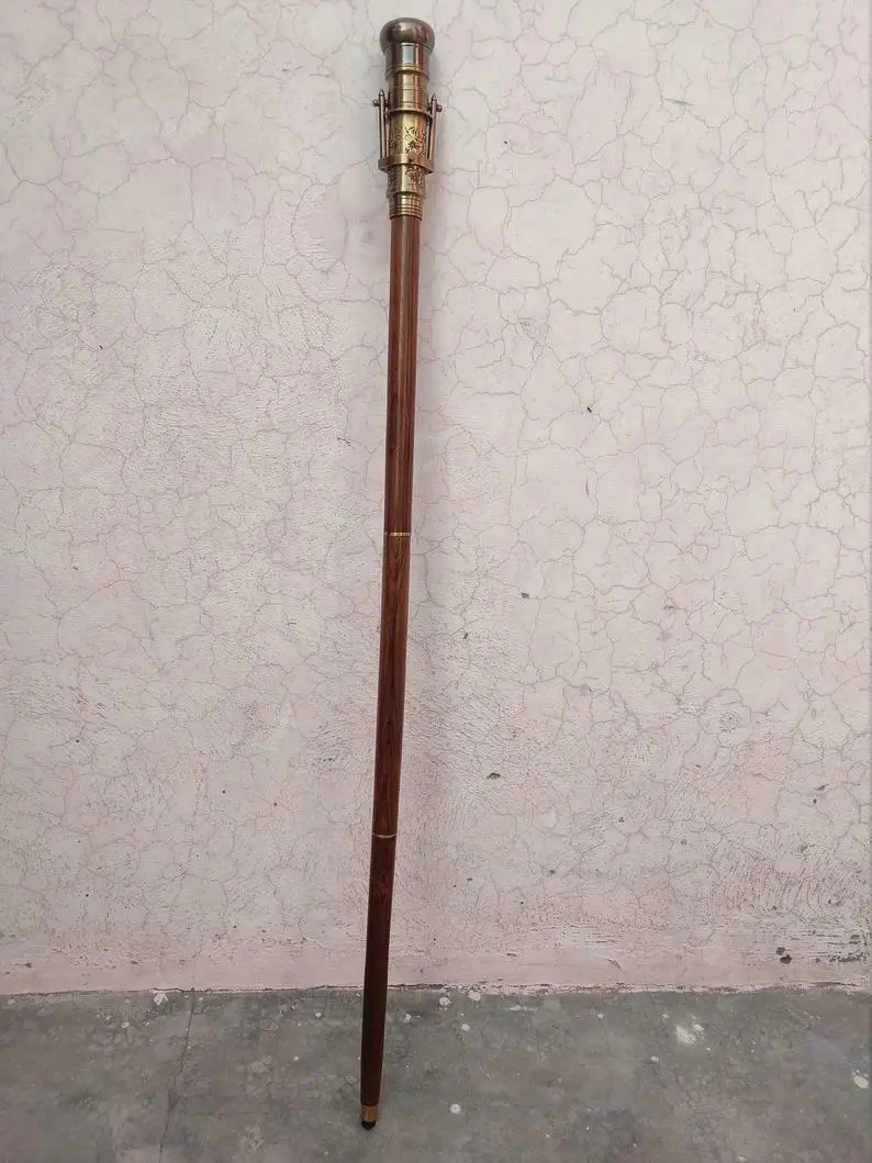 Telescope Walking Stick - Brass Telescope Handle Wooden Walking Stick - Nautical Theme Walking Stick