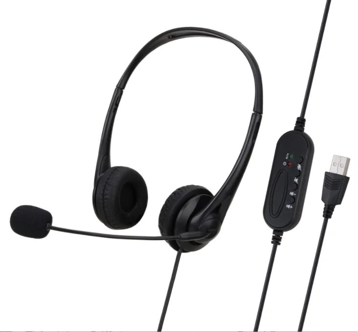 wired computer USB headphones call center headsets for microphone light weight for office /Skype