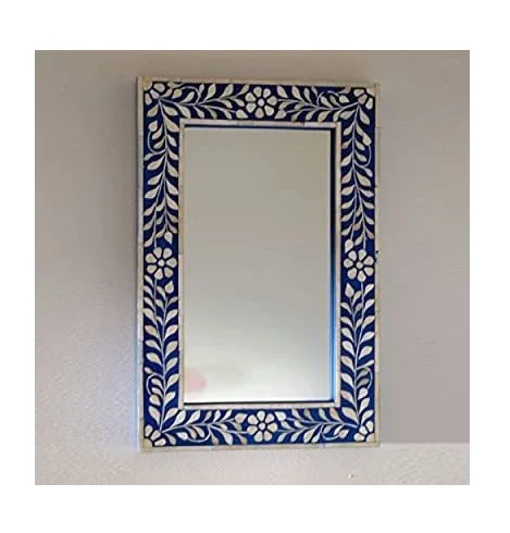 Designer Wall Decorative Bone Inlay Mirror Frame Supplier from India Decorative Wall Mirror Diamond Mirror Green Silver White