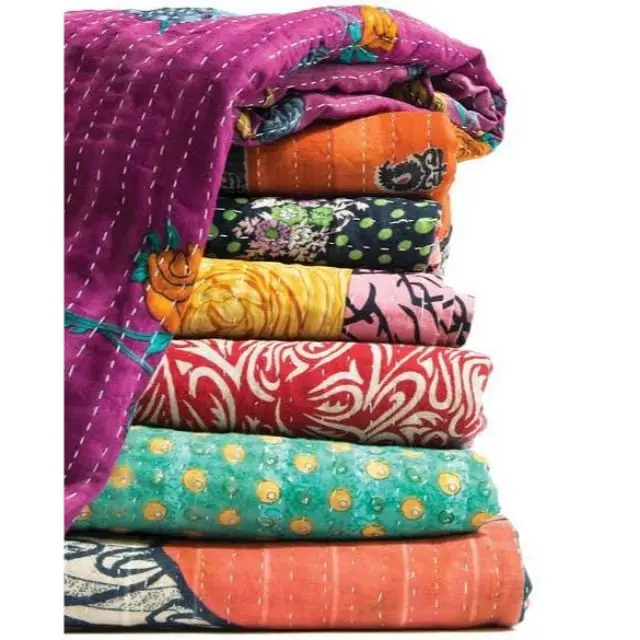 handmade twin size vintage kantha quilt reversible throw