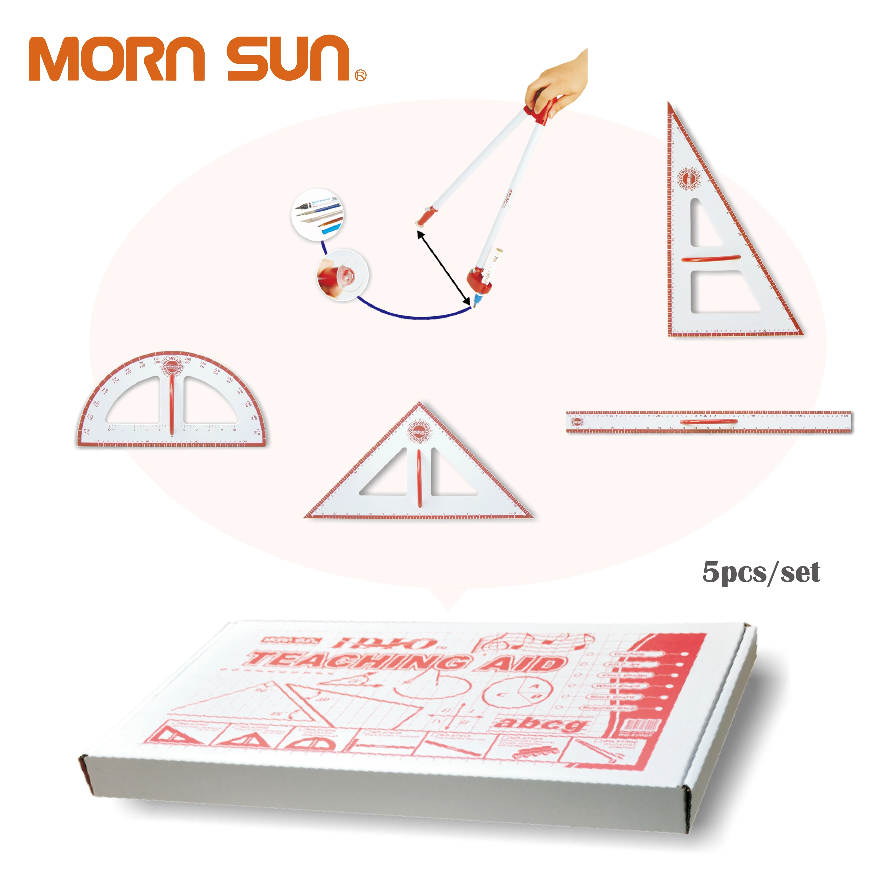 Экологичный школьный математический измерительный большой транспортир, треугольные линейки, геометрический обучающий инструмент, оборудование, 5 шт. в наборе