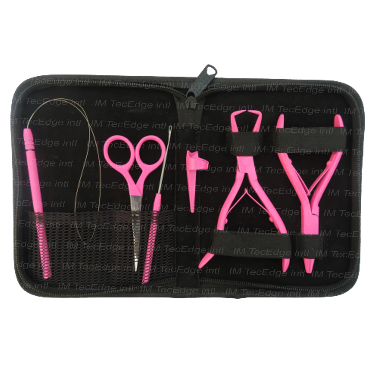 Professional Baby Pink Hair Extension Tools Kit with Hair Cutting Scissor Tape in Plier Surgical Grade Stainless Steel 10 Set
