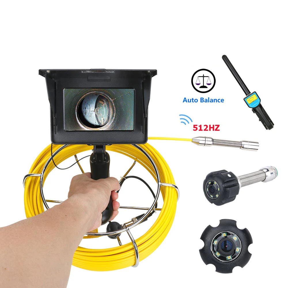 5 inch 22mm 20M-50M Handheld Industrial Pipe Sewer Inspection Video Camera Auto Balance 512Hz Pipe Locator Endoscope Camera