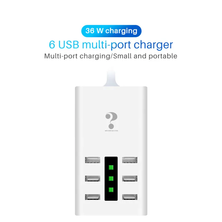 
Universal Quick Charging Head 6 Port Usb Travel Charger Wall Charger 5V 7.2A Fast Charger 
