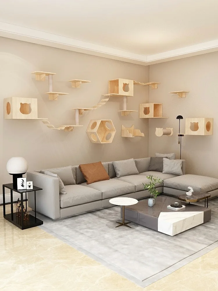 Modern Wall Mounted Cat Bridge Cat Shelves Scratch Wooden Furniture For Cats
