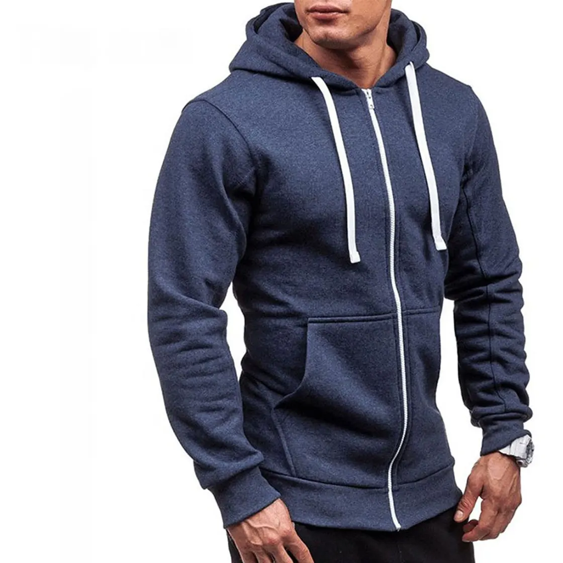 
Оптовая продажа, мужская толстовка с капюшоном, приталенный синего цвета, толстовка с капюшоном на молнии для мужчин 