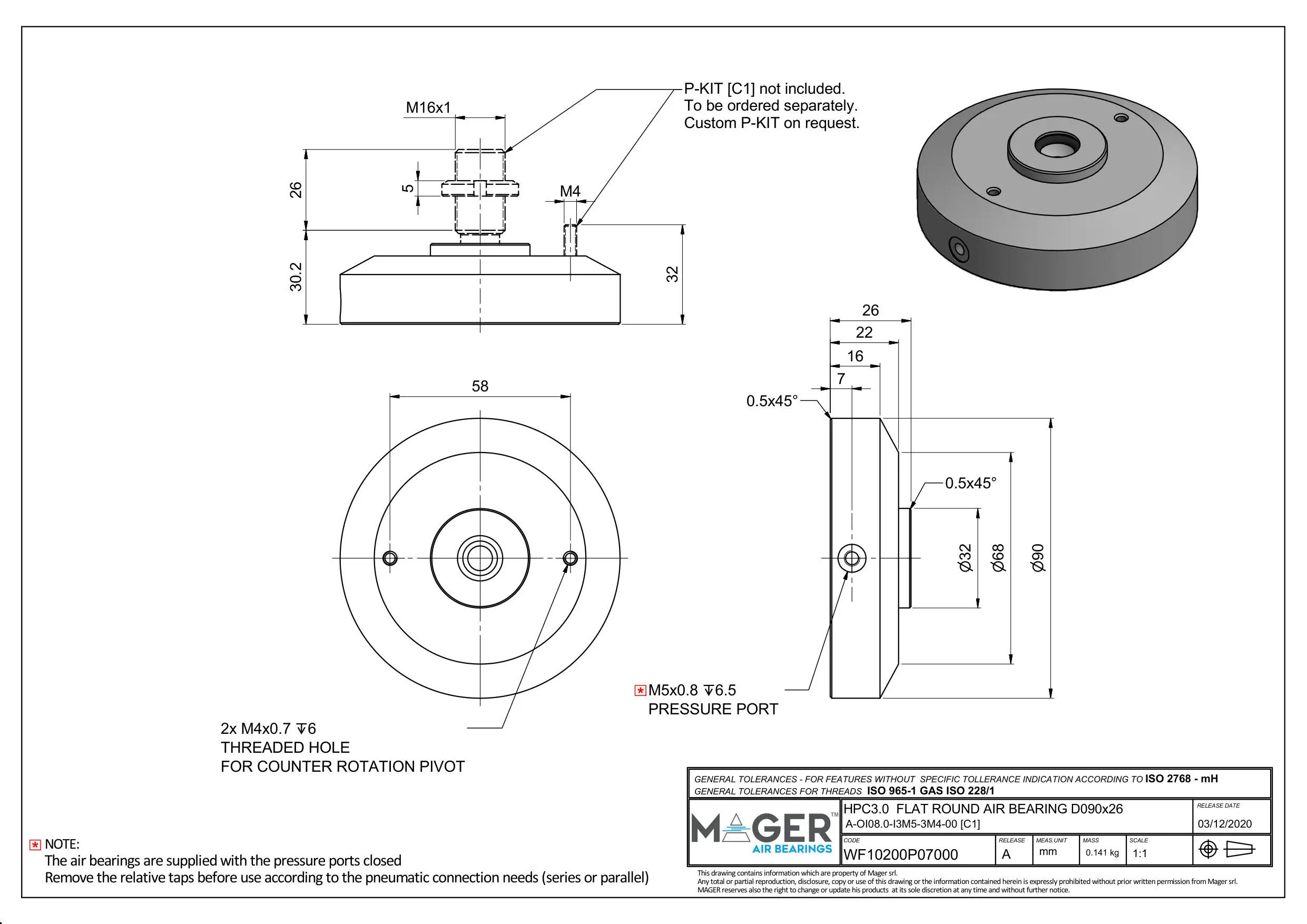 ITALY TOP QUALITY FLAT RECTANGULAR AIR BEARING HPC3.0 DIA090x26