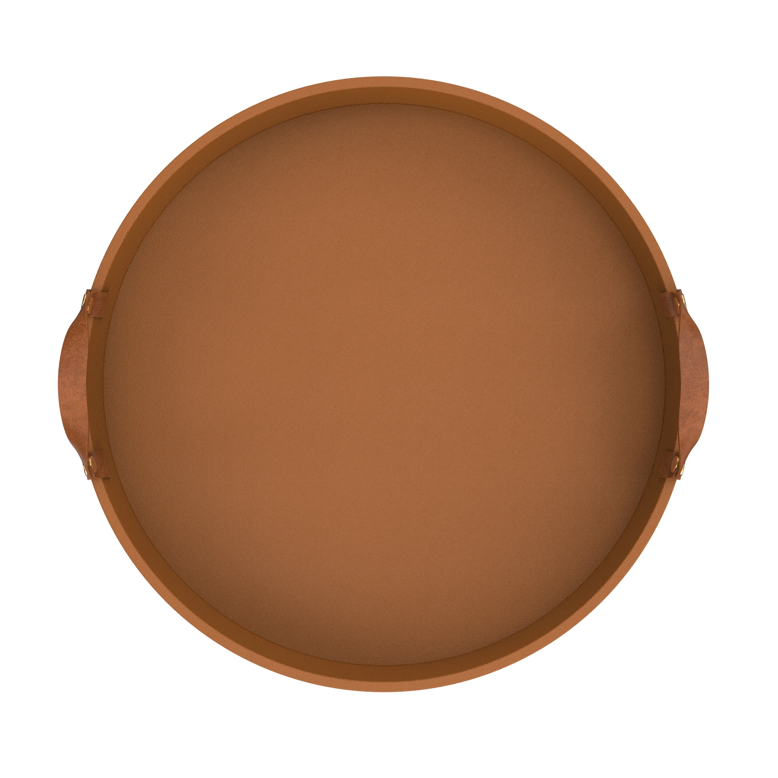 New Manufacturer Design Brown Round Shape Pu Leather Tray Wooden Tray For Restaurant Water Drink Serving with Leather Handle With SABER Certificate