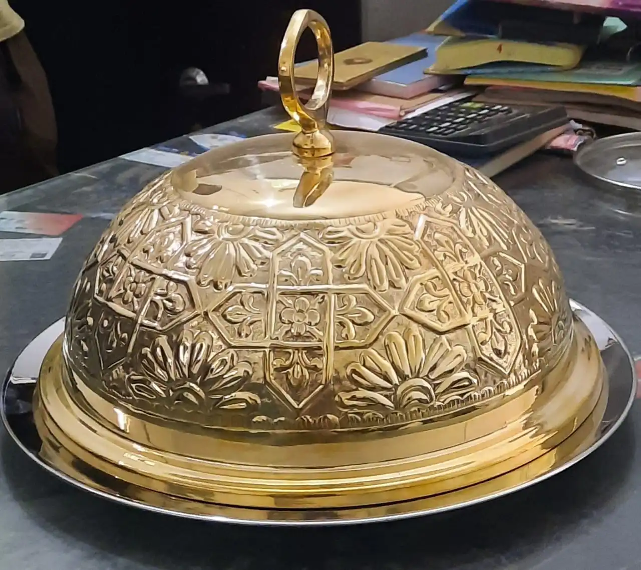 Moroccan handmade luxurious brass serving platter food dome cover and serving trays