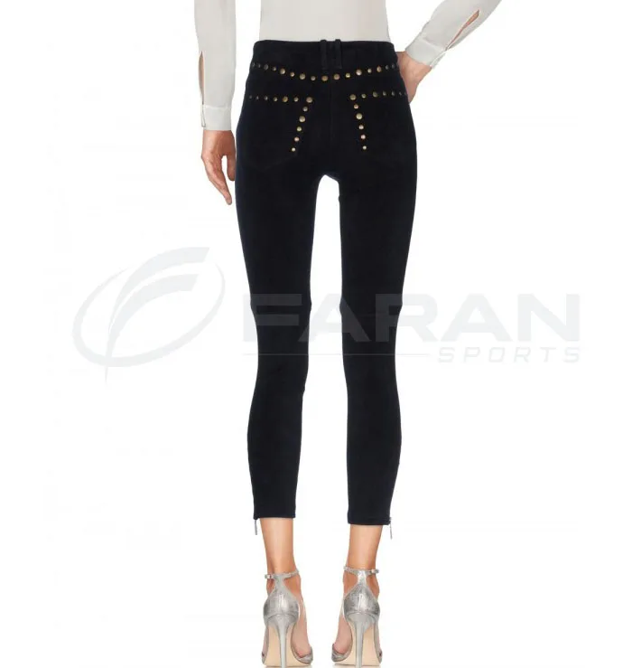 Hot Sale Suede Leather Pants For Women Custom Logo High Quality Made Black Color Genuine Suede Leather Legging Pant For Women